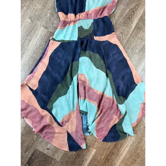 Vix Paula Hermanny Multicolor High Neck Swing Dress Flowy Midi - Picture 6 of 9